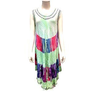 India Boutique Free Size Mint Green Multicolor Embroidered Boho Maxi Dress Festi